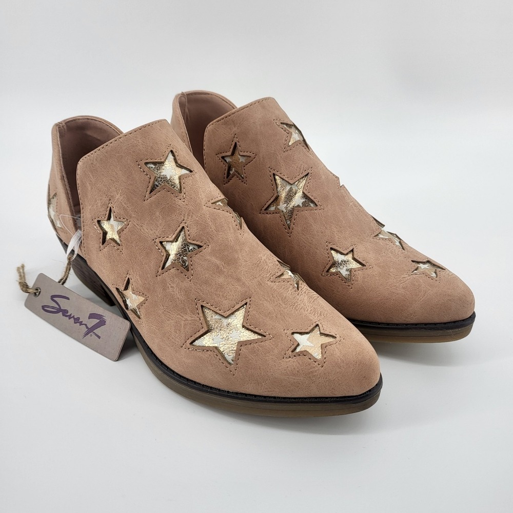 Seven7 Women's Austin Faux Leather Slip-On Pointed Toe Pink Star Ankle Booties